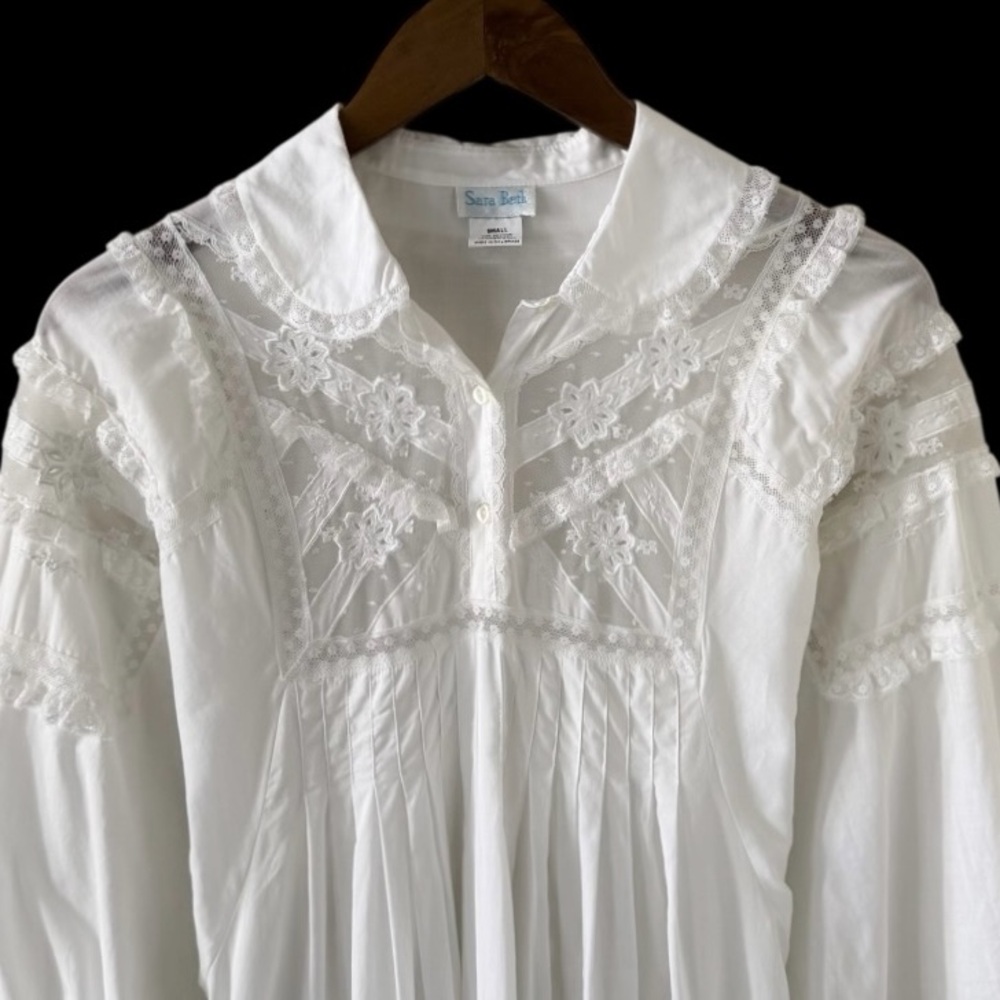 Sarah Beth White Vintage Victorian Inspired Long Sleeve Nightgown Size Small - Picture 6 of 11
